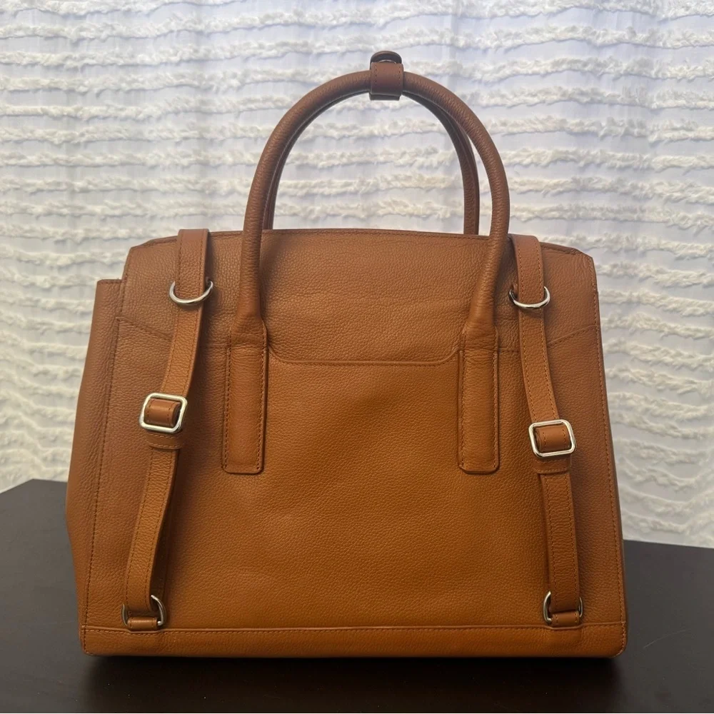 Tan Leather Laptop Tote - Structured Women's Work Bag by Wool and Oak